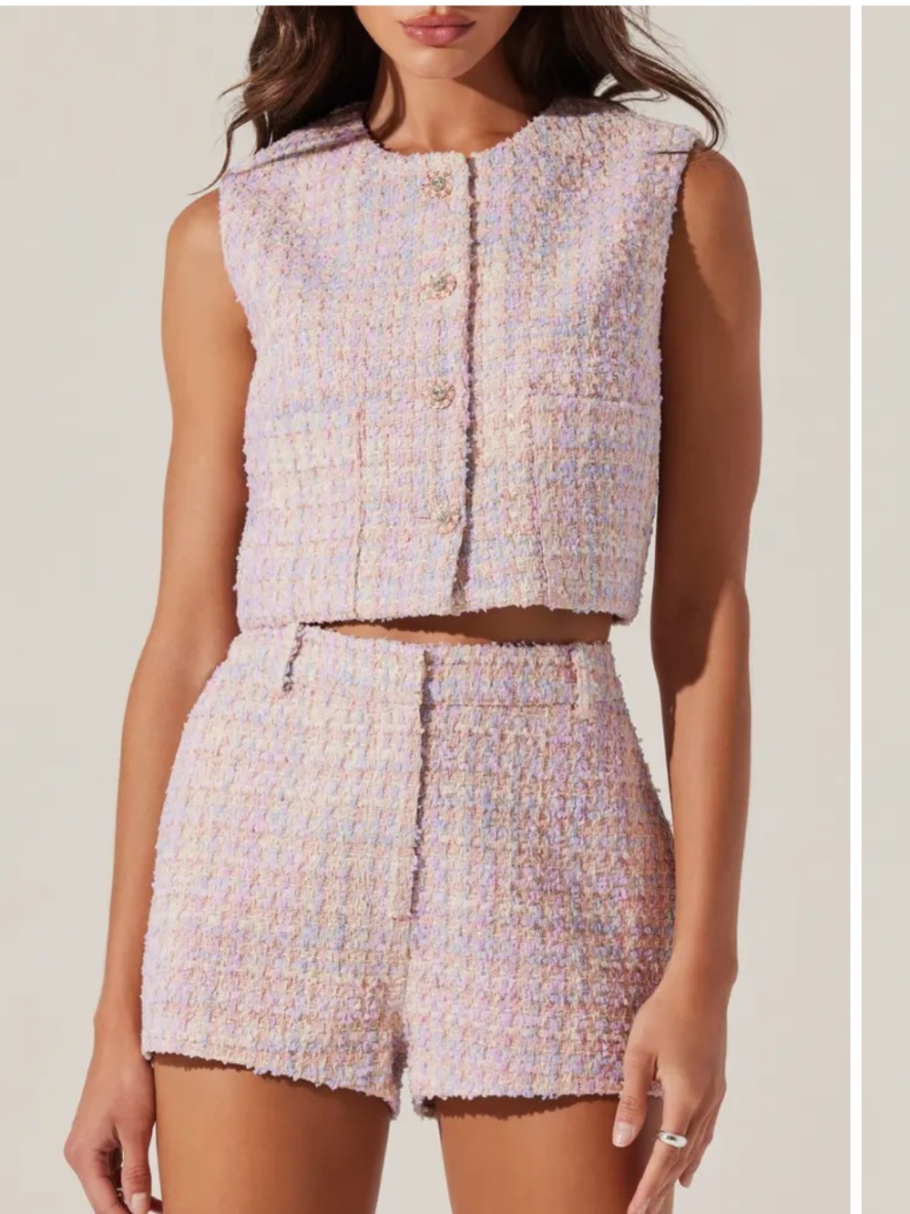 ASTR Pastel Multi Tweed High-Waist Shorts